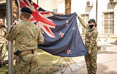 NZDF flag lowering ceremony NATO Resolute Support Mission Headquarters Kabul Afghanistan